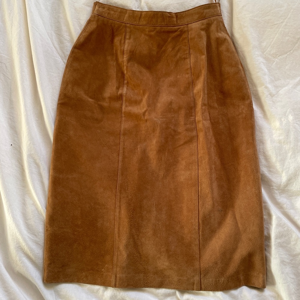 Tan suede leather midi/pencil skirt